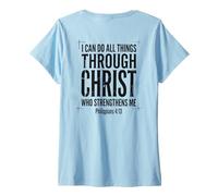 Women's I Can Do All Things Through Christ Philippians 4 13 Faith V-Neck T-Shirt