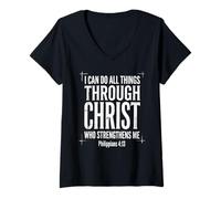 Women's I Can Do All Things Through Christ Philippians 4 13 Faith V-Neck T-Shirt