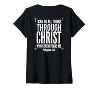Women's I Can Do All Things Through Christ Philippians 4 13 Faith V-Neck T-Shirt