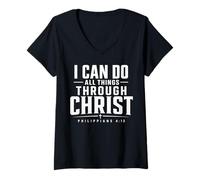 Women's I Can Do All Things Through Christ Philippians 4 13 V-Neck T-Shirt