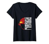 Women's I Can Do All Things Through Christ Philippians 4 13 V-Neck T-Shirt