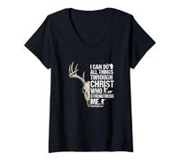Women's I Can Do All Things Through Christ Philippians 4 13 V-Neck T-Shirt