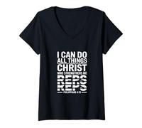 Womens I Can Do All Things Through Christ Reps Philippians 4:13 V-Neck T-Shirt