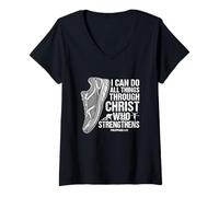 Women's I Can Do All Things Through Christ Running Philippians 413 V-Neck T-Shirt