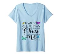Womens I Can Do All Things Through Christ Sign Philippians 4 13 God V-Neck T-Shirt