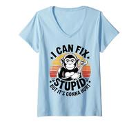 Womens I Can Fix Stupid But It's Gonna Hurt Funny Mechanic Men Pun V-Neck T-Shirt