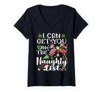 Womens I Can Get You On The Naughty List Flamingo Christmas Lights V-Neck T-Shirt
