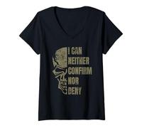 Women's I Can Neither Confirm Nor Deny Glomar Response Skull Design V-Neck T-Shirt