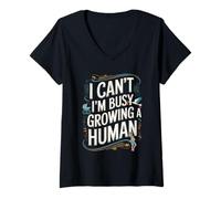 Womens I Can’t I’m Busy Growing a Human Pregnancy Quote V-Neck T-Shirt