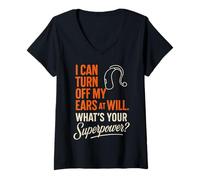 Women's I Can Turn Off Ears Impaired Hard Cochlear Implant Awareness V-Neck T-Shirt