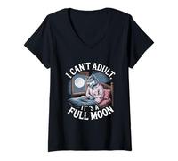 Womens I Cant Adult Its a Full Moon Halloween V-Neck T-Shirt