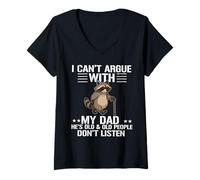 Womens I Can't Argue With My Dad Funny Son and Daughter Saying V-Neck T-Shirt
