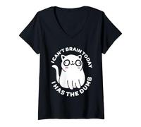 Women's I Can't Brain Today I Has the Dumb - Funny Cat V-Neck T-Shirt