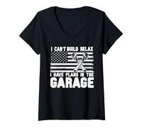 Womens I Can't Build Relax I Have Plans In The Garage Mechanic Car V-Neck T-Shirt