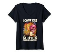 Women's I Cant Eat Gluten It Makes My Tummy Hurt Funny Gluten Celiac V-Neck T-Shirt