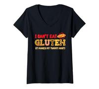 Womens I Can't Eat Gluten It Makes My Tummy Hurt Gluten Intolerance V-Neck T-Shirt