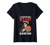Womens I Can't Go My Cat Said No Pet Lover Animal Excuse V-Neck T-Shirt