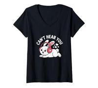 Womens I Can't Hear You Meme Can't Hear You Little Bunny Rabbit V-Neck T-Shirt