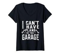 Womens I Cant I Have Plans in The Garage Fathers Day Car Mechanics V-Neck T-Shirt