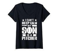 Women's I Cant Keep Calm My Son is A Pitcher V-Neck T-Shirt