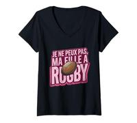 Women's I Can't, My Daughter Plays Rugby V-Neck T-Shirt