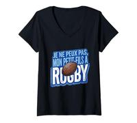 Women's I Can't, My Grandson Plays Rugby V-Neck T-Shirt