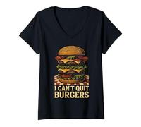 Women's I Can't Quit Burgers Graphic Style Art V-Neck T-Shirt