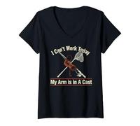 Women's I Can't Work Today My Arm is in A Cast Fishing V-Neck T-Shirt