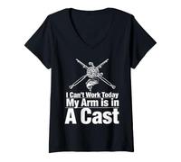 Women's I Can't Work Today My Arm is in A Cast Fishing V-Neck T-Shirt