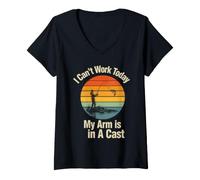 Women's I Can't Work Today My Arm is in A Cast Fishing V-Neck T-Shirt
