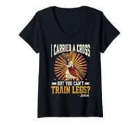Women's I Carried A Cross But You Can't Train Legs -Jesus V-Neck T-Shirt