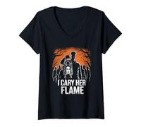 Womens I Carry her Flame Haunting Halloween Horror V-Neck T-Shirt