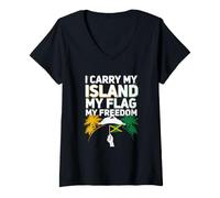 Women's I Carry My Island My Flag My Freedom 6th August Jamaican V-Neck T-Shirt