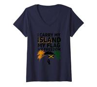 Women's I Carry My Island My Flag My Freedom Jamaican 6th August V-Neck T-Shirt