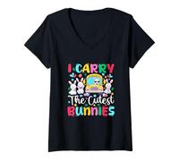 Women's I Carry The Cutest Bunnies Easter Bunnies Bus Driver V-Neck T-Shirt