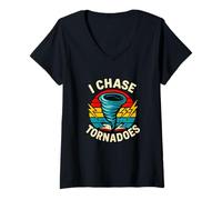 Womens I Chase Tornadoes Funny Storm Chaser Graphic V-Neck T-Shirt