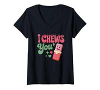 Womens I Chews You Cute Gum Romantic Humor Design V-Neck T-Shirt