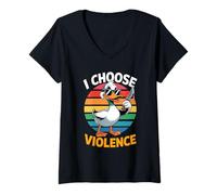 Womens I Choose Violence Duck Cartoon Design V-Neck T-Shirt