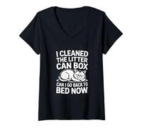 Women's I Cleaned The Litter Can Box Can I Go Back to Bed Now V-Neck T-Shirt