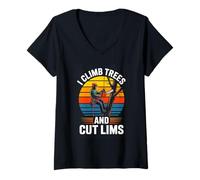 Women's I Climb Trees and Cut Lims Arborist Tree Climber V-Neck T-Shirt