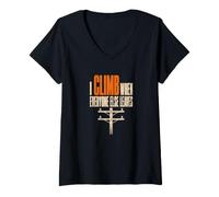 Women's I Climb When Everyone Else Leaves Lineman Storm Work V-Neck T-Shirt