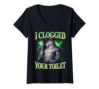 Women's I Clogged Your Toilet Funny Alpha Wolf Meme Stupid Brainrot V-Neck T-Shirt