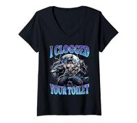 Women's I Clogged Your Toilet Funny Alpha Wolf Meme Stupid Brainrot V-Neck T-Shirt