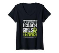 Womens I Coach Girls Tennis Sport Vintage Tennis Coach Trainer V-Neck T-Shirt