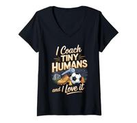 Women's I Coach Tiny Humans and I Love It Soccer Coach V-Neck T-Shirt