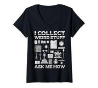 Womens I Collect Weird Stuff - Ask Me How Vintage Hobby Art V-Neck T-Shirt