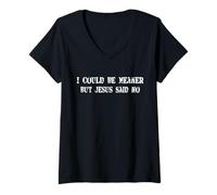 Women's I Could Be Meaner But Jesus Said No Retro Vintage V-Neck T-Shirt