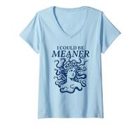 Womens I Could Be Meaner Funny Feminist Sarcasm Medusa Snake Humor V-Neck T-Shirt