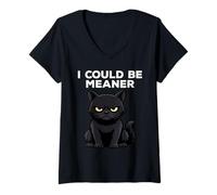 Women's I Could Be Meaner Funny Sarcastic Black Cat V-Neck T-Shirt