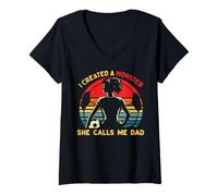 Womens I Created A Monster She Calls Me Dad Funny Fathers Day Papa V-Neck T-Shirt